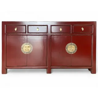 OPIUM OUTLET Sideboard Vintage Kommode Buffet fernöstlich (Asia Möbel komplett montiert, chinesisch asiatisch orientalisch), Schrank Hochzeitsschrank Anrichte rot