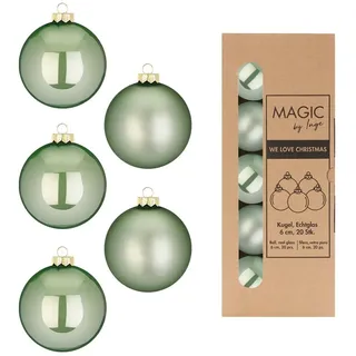 Inge-glas Weihnachtskugeln Glas 6cm x 20 Stück in Kartonbox Christbaumkugeln Set salbeigrün Mild Sage