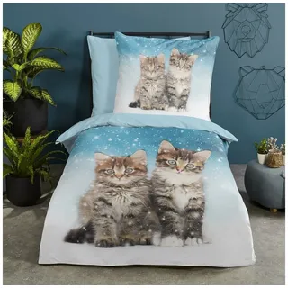 Traumschlaf Tiere Flanell Blau 135 x 200 cm + 80 x 80 cm