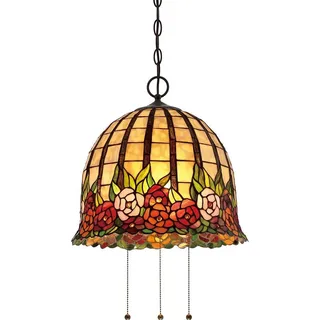 Elstead LIGHTING Pendelleuchte, Leuchtmittel nicht inklusive, Hängelampe Deckenleuchte Pendellampe Tiffany-Glas Metall Bronze 3 bunt