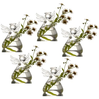 GENEDEY Glasvasen mit Engel-Design, transparent, Blumenpflanzen, Terrarium, Behälter, Hängevase, Hochzeitsdekoration, Gartenornamente, Hängepflanzgefäß, 5 Stück