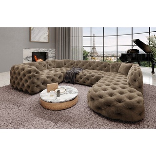 Sofa Dreams Wohnlandschaft Stoff Sofa Design Couch Lanzarote U Form Stoffsofa, Couch im Chesterfield Stil braun