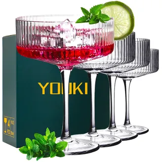 YOUKI Cocktailgläser, Martini-Gläser, Margarita-Glas, Espresso-Coupe, Cocktailgläser, langer Stiel, Weintrink-Party, Coupé-Glas-Set (300 ml) (4 Stück)