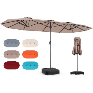 COSTWAY Doppelsonnenschirm mit Ständer 400x200 cm, Sonnenschirm Groß XXL | UPF 50+, Gartenschirm mit Kurbel, Terrassenschirm, Marktschirm für Garten, Terrasse, Braun