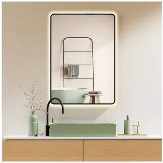 PonteSino HOKO Badspiegel mit 70x100cm Rahmen+Touch Schalter+Licht Wechsel Warmweiß-Kaltweiß-Neutral Licht mit Touch Schalter und mit Wandschalter einschal... - Schwarz