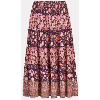 Himalaya Clothing Midirock Rock Damen mit verspieltem Blumenprint - Maxirock aus edler Viskose Fließender Stufenrock mit hohem Tragekomfort rosa S