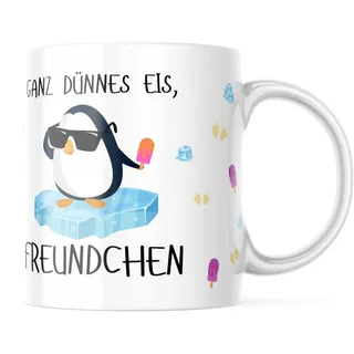Tasse mit Ganz dünnes Eis - Pinguin Motiv, 330 Milliliter Kapazität, Spülmaschinenfest und Mikrowellensicher, lustiges Geschenk für Familie, Partner und Freunde - Für jeden Anlass