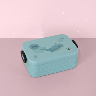 Personalisierte MEPAL Brotdose Lunchbox mit Namen Geschenk Weihnachten, Geburtstag, Einschulung Vesperdose für Kinder Motiv Wal Bento Box hellomini (mit Trennwand, Nordic green)
