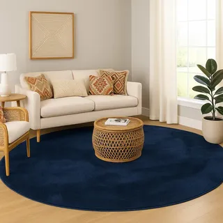 Pergamon Fellteppich Fellteppich Super Soft Pearl Rund, Rund, Höhe: 19 mm blau|silberfarben 200 cm x 200 cm x 19 mm