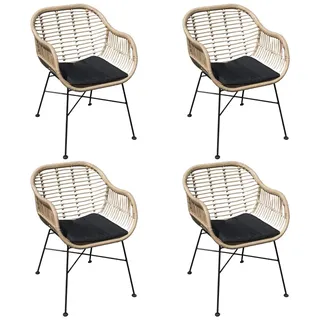 Oslo Gartenstühle Rope/Kunststoff 4er Set - Natur - mit Armlehnen & Rückenlehne - Inklusive Sitzkissen -  Stahlrahmen- Skandinavisches Design
