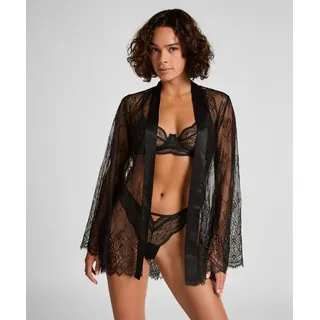 Hunkemöller Bademantel Kimono Allover-Spitze schwarz M/L
