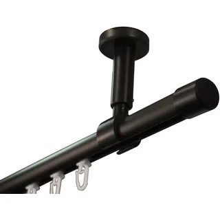 iso-design Gardinenstange Innenlauf zur Deckenmontage 20 mm Durchmesser variabler Deckenabstand, Ø 20 mm, Deckenmontage, geschraubt, Aluminium, Komplett Set 1-läufig, Deckenmontage schwarz Ø 20 mm x 140 cm