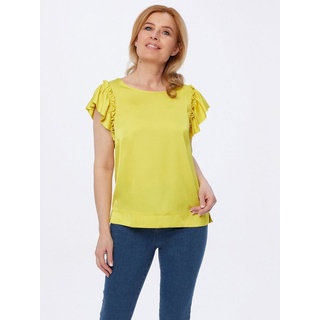 MONACO blue Rüschenbluse Kurzarm-Shirt elastisch mit Seitenschlitzen gelb