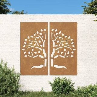 vidaXL 2-tlg. Garten-Wanddeko 105x155 cm Cortenstahl Baum-Design