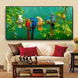 HTWLMM Leinwand Malerei Papagei Vogel auf Ästen Landschafts Bilder Poster Kunstdruck für Wohnzimmer Schlafzimmer Wandbilder Deko Rahmenlos (60X120CM)