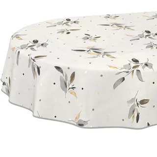 ANRO Wachstuchtischdecke abwaschbar Silberblatt Oval 200 x 140 cm Grau