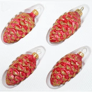 4 TLG. Glas-Tannenzapfen Set in Ice Rot Gold - Christbaumkugeln - Weihnachtsschmuck-Christbaumschmuck