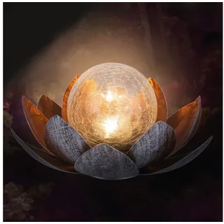 BURI Gartenfigur Solar Lotusblume aus Metall und Glas Gartendeko Dekofigur Garten