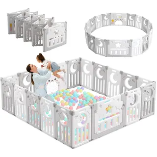 Dripex Laufstall Baby 190×190cm, Laufgitter Baby, Laufstall Faltbar, Laufgitter Faltbar, Kinderlaufstall mit Spielzeugboard, Playpen aus Kunststoff, Babyzaun, Grau