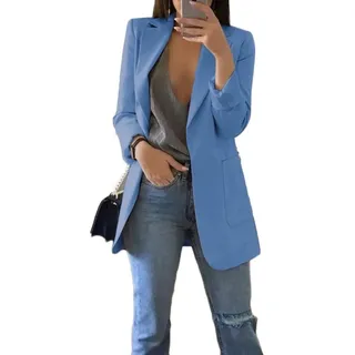 Soulolo Blazer Damen Elegant Damenjacke Longblazer Business Lang Jacke Slim Jacke Mantel Damen Cardigan Anzüge Bedruckter Anzug - XL