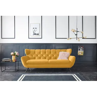 Candy 3-Sitzer 3C CANDY "Beatrice, extravagantes Megasofa, bequem, Küchensofa, Breite 225cm", gelb (curry), B:225cm H:94cm T:95cm, Samt-Optik (100% Polyester), Sofas, mit Rückensteppung im Rautenmuster, Samt Optik, auch in Fellimitat