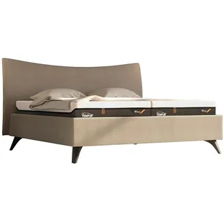 Tempur Polsterbett, Hellbraun, Holz, Eiche, massiv, 160x200 cm, gepolstertes Kopfteil, für Elektrolattenrost geeignet, Stoffauswahl, in verschiedenen Größen erhältlich, Lattenrost Kopfteilauswahl, Schlafzimmer, Betten, Polsterbetten