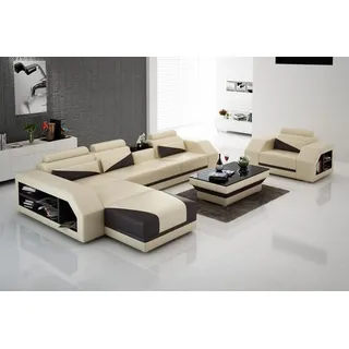 Ledersofa Wohnlandschaft Ecksofa L-Form mit Sessel Set Garnitur Modern Sofa neu - Beige