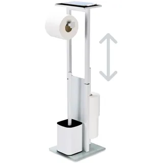 Bamodi Toilettenpapierständer mit WC-Bürste und Rollenhalter, freistehende Aufbewahrung für kleine Badezimmer-Organisation, modernes Design, stehender Toilettenpapierhalter, Weiß, 68 x 19,5 x 16 cm (H