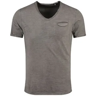 Key Largo T-Shirt Soda vintage Look uni Basic T00619 V-Ausschnitt unifarben kurzarm slim fit grau L