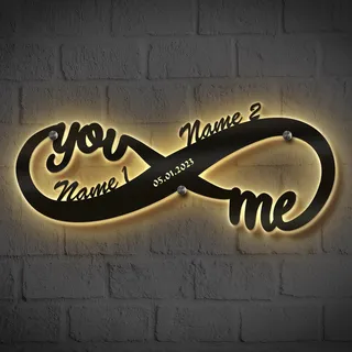 Namofactur® | Unendlich You&Me Wanddeko mit LED Beleuchtung | personalisierbares Geschenk zum Valentinstag, zur Hochzeit, Jahrestag oder Verlobung | Liebesbeweis mit stimmungsvollem Licht