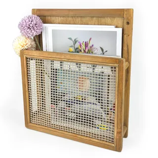 Pubgeer Zeitschriftenständer aus Holz, zur Wandmontage, Boho-Stil, Wandordner, Aktenhalter für Eingangsbereich, Wohnzimmer, Kinderzimmer und Büro, Zeitschriftenhalter, hängender Post-Organizer (braun)