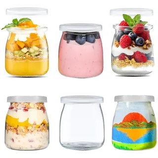 UQMIQURA 6er Joghurtgläser mit Deckel, 200ml Klein Joghurtgläser, Gläser Durchsichtige Dessertgläser Glas, BPA-Frei, Mehrzweck Nachtisch Gläser für Joghurt, Nachtisch, Pudding, Marmelade