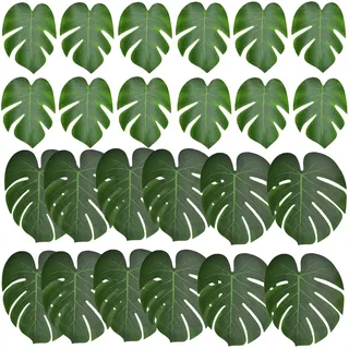 24 Stück Künstliche Monstera Blätter, Tropische Palme Farne Deko, 35cm Groß | für Haus Küche Hochzeit, Dschungel Hawaii Strand Party, 12 Stück 15cm + 12 Stück 35cm