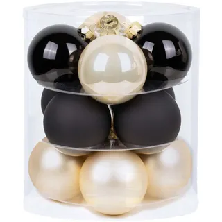 Magic Weihnachtskugeln Glas 8cm 12 STK. Christbaumkugeln (Moonlight Shadow | Schwarz Beige)