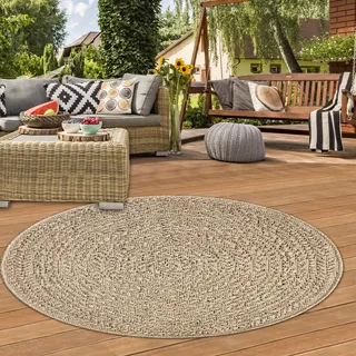 Teppich-Traum Outdoor Teppich außen RUND wetterfest Sisal-Optik Garten Dachterrasse Balkon 120 cm Durchmesser