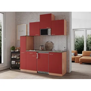 Küche Miniküche Singleküche Küchenzeile Einbau Buche Rot Gerda 180 cm Respekta