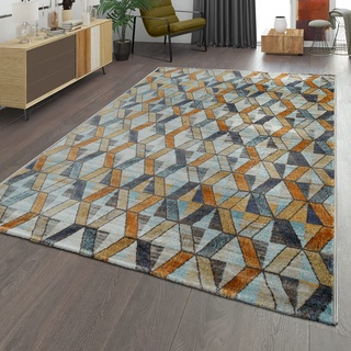 TT Home Wohnzimmer-Teppich m. Rauten-Muster Moderner Kurzflor-Teppich In Gelb Blau Grau, Größe:120x170 cm