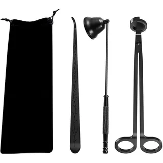 Canirologas Kerzenzubehör Set 3 in 1, Dochtschere Kerzenlöscher und Docht-Dipper, Candle Wick Trimmer mit Samtbeutel für Kerzenliebhaber