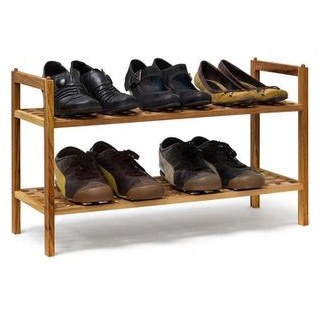 Relaxdays Schuhregal für 6 Paar, aus Holz, stapelbar, 69 x 40,5 x 26cm, 2 Etagen, braun