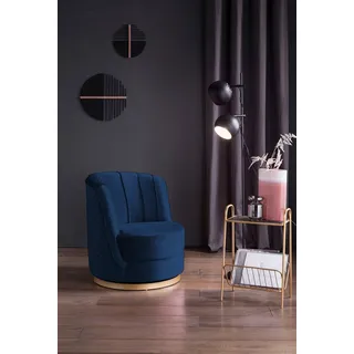 Drehsessel SALESFEVER Sessel Gr. Samtoptik-Polyester, mit Diamantsteppung, Sockel goldfarben, Drehfunktion, B/H/T: 68 cm x 77 cm x 57 cm, blau (dunkelblau) Drehsessel 360 Drehfunktion