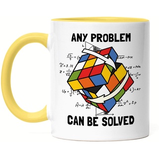 Hey!Print Any Problem Can Be Solved Tasse Gelb Rubik Cube Magic Würfel Retro Rubi Vintage Nerd Zauberwürfel