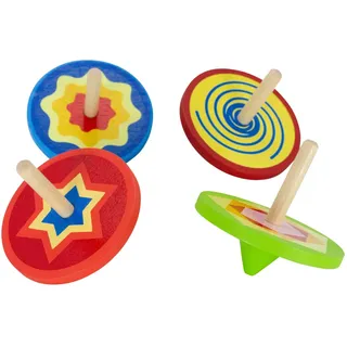 GICO Holz - Bunte Holzkreisel - Kinder Holz Kreisel Set mit 4 bunten Kreiseln H 5,5cm, D 5,5 cm - 6468