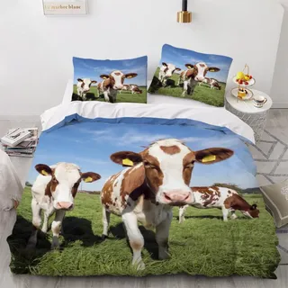 SK-YBB Die Kuh Bettwäsche 135x200 Kinder-Bettwäsche für Mädchen und Jungen Reißverschluss Bettwäsche-Set Tier Mikrofaser Bettbezug 2 Kissenbezug 80x80cm