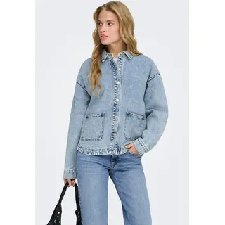 Jeansjacke ONLY "ONLLARA LS DNM SHACKET GUA NOOS", Damen, Gr. L, blau (light blau denim), Denim/Jeans, Obermaterial: 80% Baumwolle, 20% Polyester, unifarben, normal, Jacken Jeansjacke, Baumwollmischung
