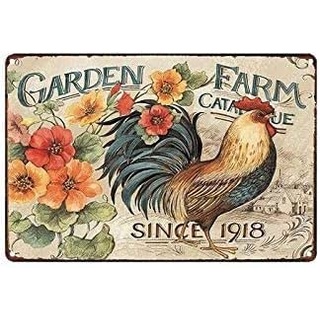 Retro Vintage Garten Bauernhof Huhn Blume Metall Blechschild Home Bar Cafe Retaurant Wanddekor Schilder 30,5 x 20,3 cm