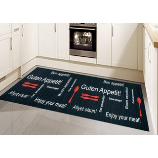 Teppich »Küchenteppich waschbar mit Schriftzug Guten Appetit in Schwarz Rot«, TeppichHome24, rechteckig rot|schwarz 67 cm x 180 cm