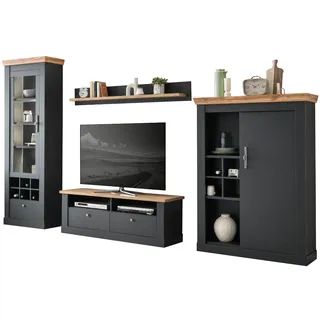 furn.design WOHNWAND 4-teilig grau, Eiche Wotan, Landhaus, Wohnkombination mit Soft-Close