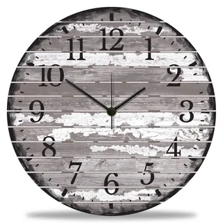 GRAVURZEILE Wanduhr aus Holz Vintage Gray - 100% Lautlos kein Ticken absolut geräuschlos - 30 cm Ø - Design Wanduhren für Wohnzimmer Schlafzimmer & Küche