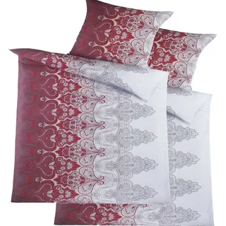 KH-Haushaltshandel Seersucker Ornamente Rot/Grau 135 x 200 cm + 80 x 80 cm