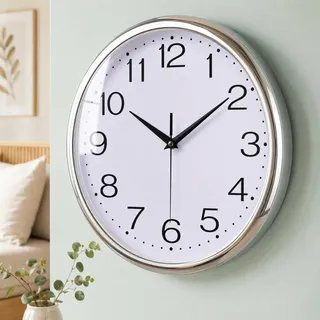 Outpicker Wanduhr Lautlos Ohne Tickgeräusche Wanduhr Modern Wanduhren für Küche Wohnzimmer Kinderzimmer Büro, 12 Zoll/30cm (C-Silber)